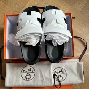 Hermes Chypre Calfskin Women’s Sandals 36.5 Blanc/White